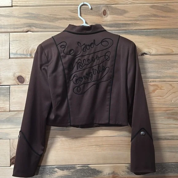 Vintage western bolero jacket -chocolate brown with black piping concho …